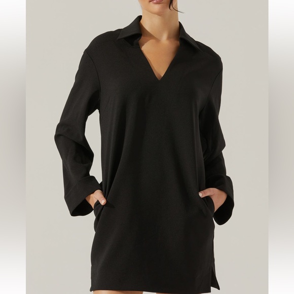 Astr the Label Collar Long Sleeve Shift Dress. Black. Size M. EUC. - Picture 3 of 6